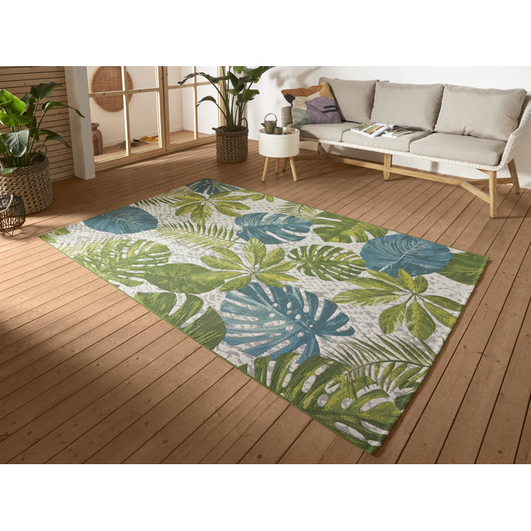 Leaves Turquoise/Green Indoor/Outdoor Rug