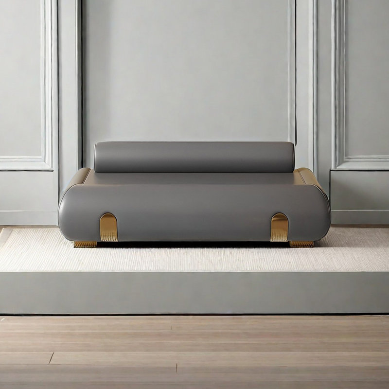 Banc tapissier en cuir crème, Gris