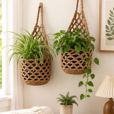 Panier à fleurs tissé pour plantes d'intérieur et d'extérieur (ensemble de 2)