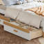 Structure de lit plateforme simple en bois avec tiroir de rangement, tête de lit ronde, sans sommier, blanc et naturel