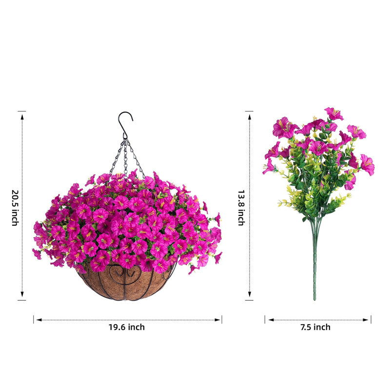 Panier à fleurs artificiel suspendu Eucalyptus, Fuchsia