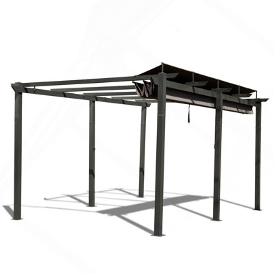11 X 16 FT Outdoor Living Outdoor Retractable Pergola With Weather - Resistant Canopy Aluminum Garden Pergola Patio Grill Gazebo For Courtyard -Dark Gray