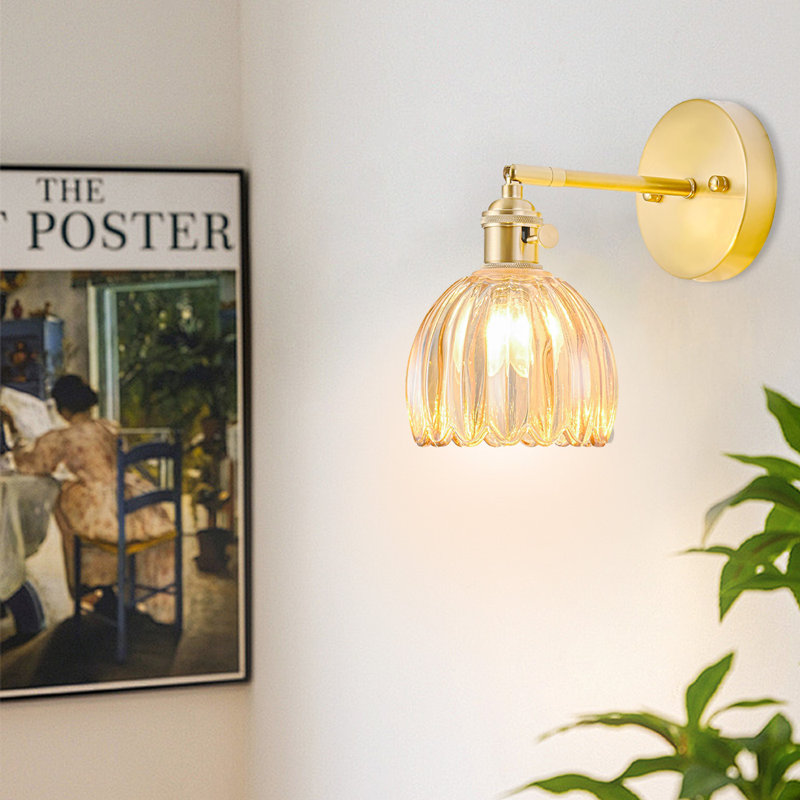 Hardwired Wall Sconce Light, Light Fixture With Tulip Purple Glass Lampshade,Vintage Wall Sconce, Amber