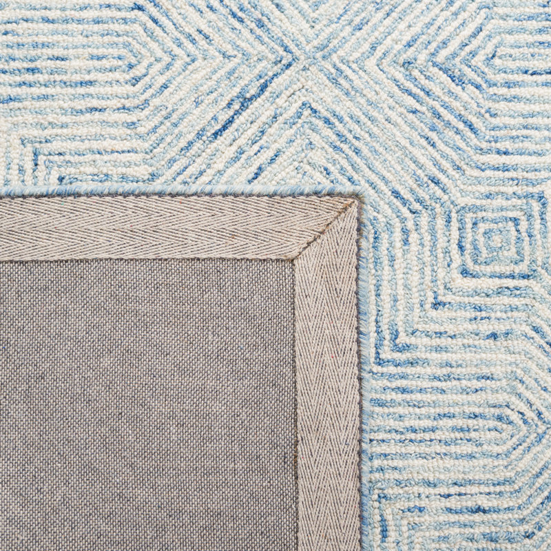 Jaykon Hand Tufted Wool/Cotton Geometric Rug in Blue/Ivory, Rectangle 3' x 5'