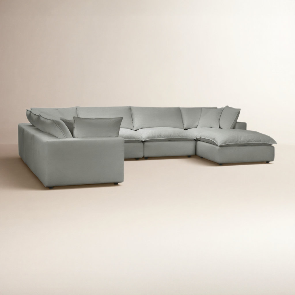 Ellaria Modular Upholstered Reversible U-Sectional, Light Gray