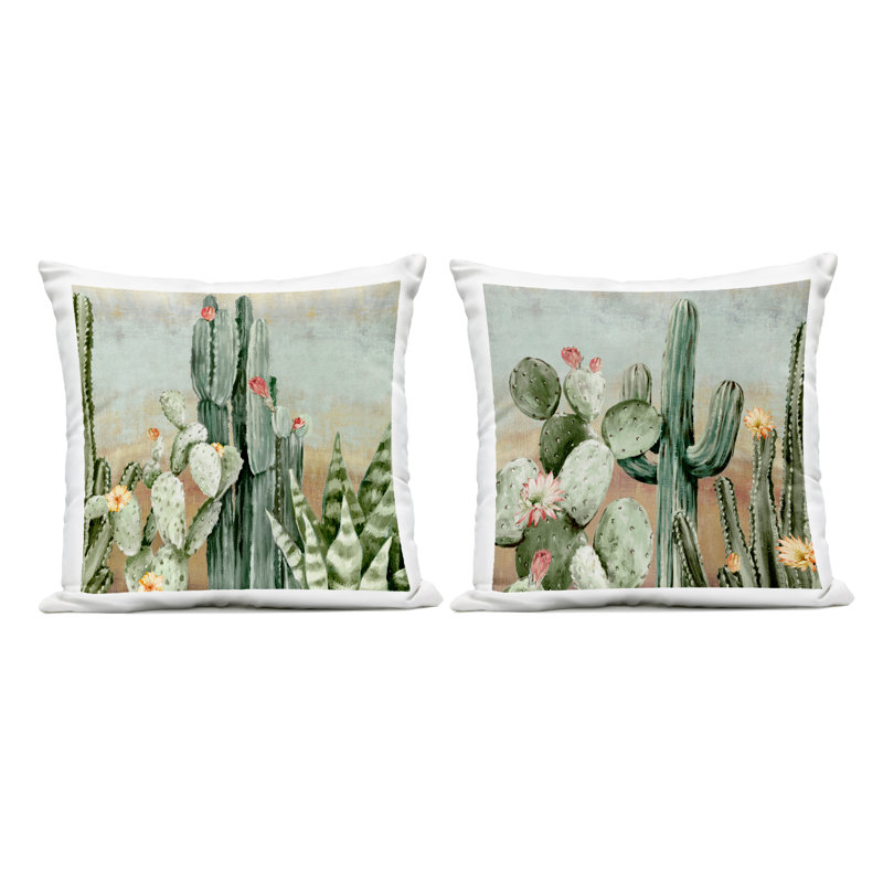 Ensemble de 2 coussins d'extérieur imprimés par Luna Mavis, Cactus en fleurs parmi les épines