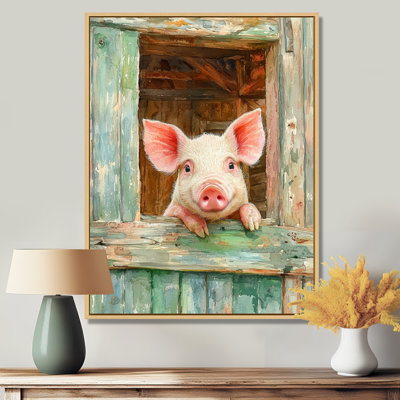«Gullion Cute Pig Portrait At The Barn II» - Art mural sur toile cochon