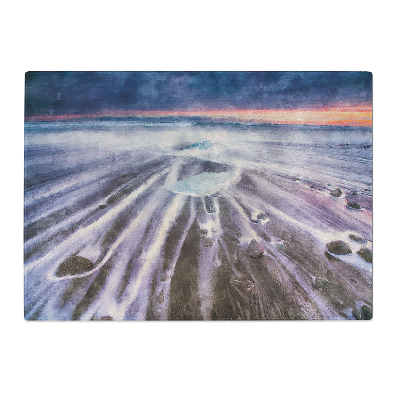 Tempered Glass Beach in Iceland Painting Chopping Board, 28.5 cm x 39 cm