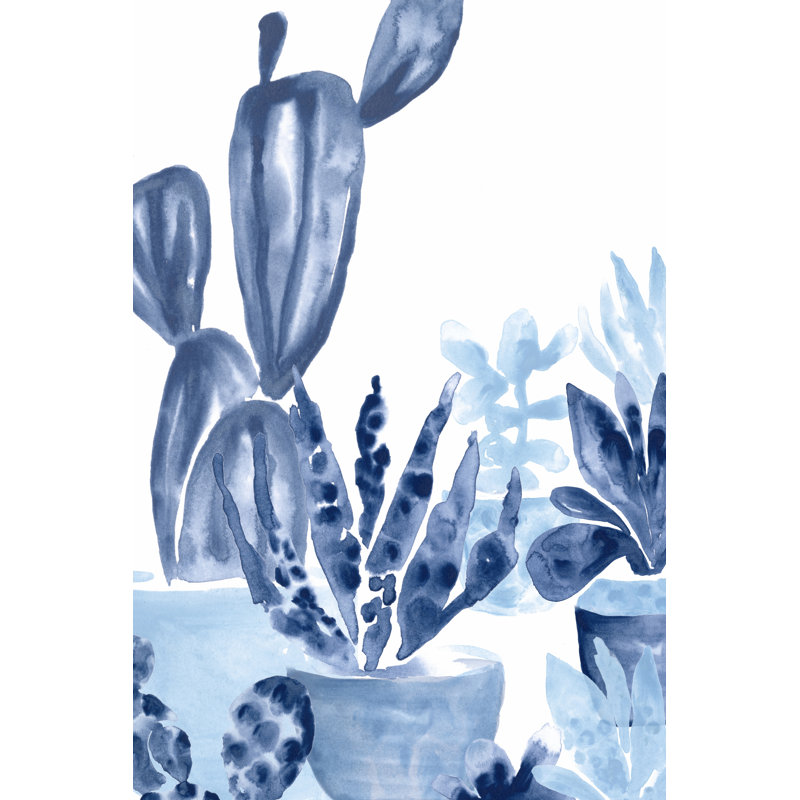 «Indigo Succulent IV» par June Erica Vess - peinture sur toile tendue, H 48 po x l 32 po