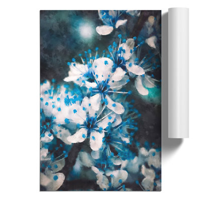 Blue Cherry Tree Flowers Painting - Frameless Print