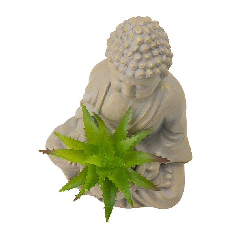 Ensemble 2 pièces bouddhas assis avec mini-plantes grasses