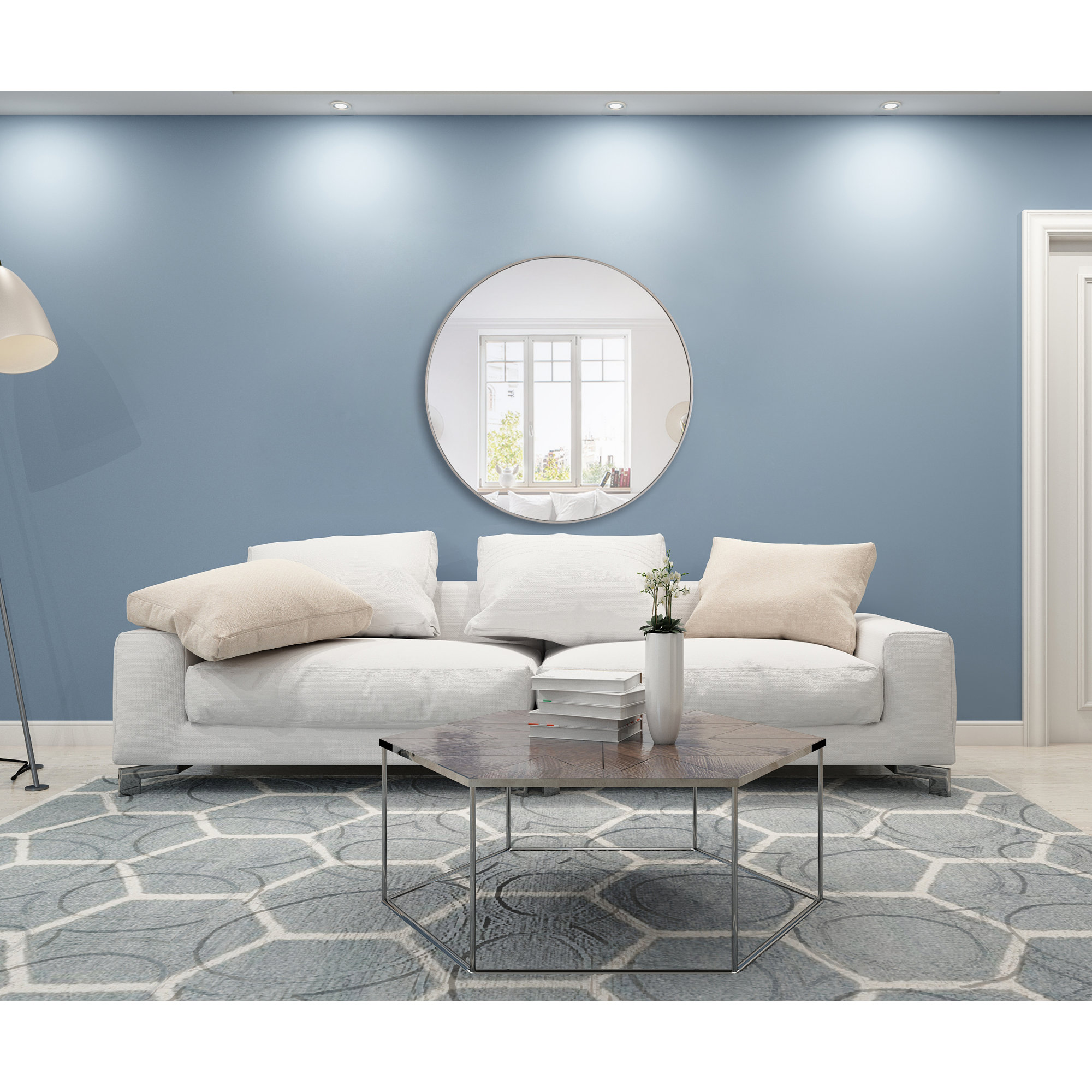 Sabine Metal Round Wall Mirror, 48" x 48", Silver