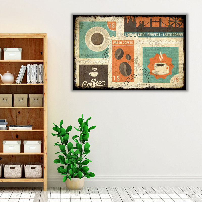 «Coffee Stamps 2», reproduction d'art sur toile, H 32 po x l 48 po