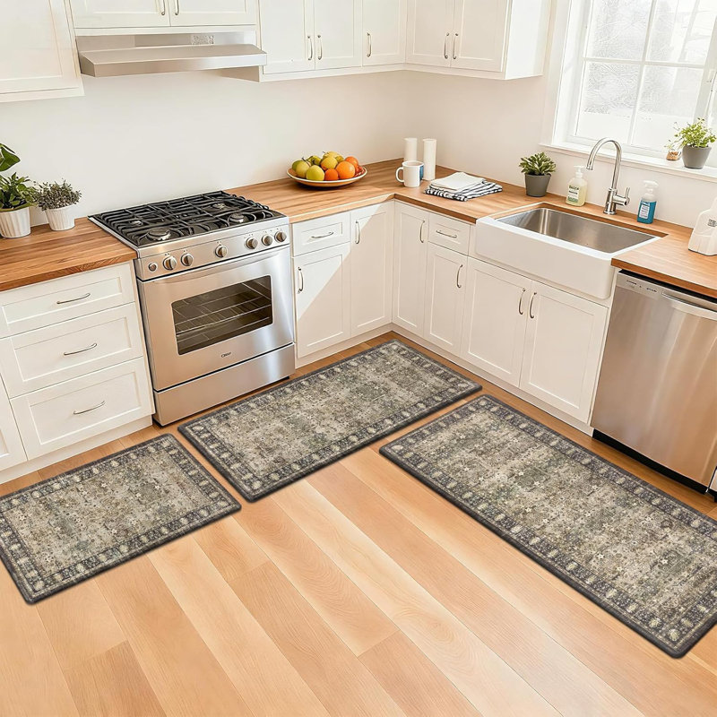 Tapis de cuisine antidérapant et antidérapant (ensemble de 3), Brun multicolore