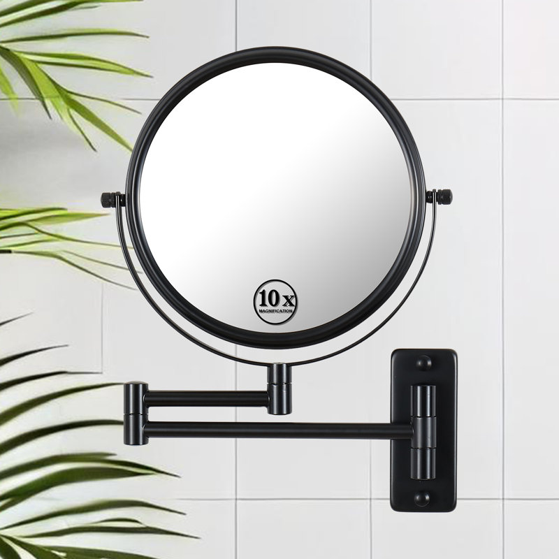 Miroir de maquillage mural 8 po avec miroir de maquillage grossissant 1X / 10X, Noir