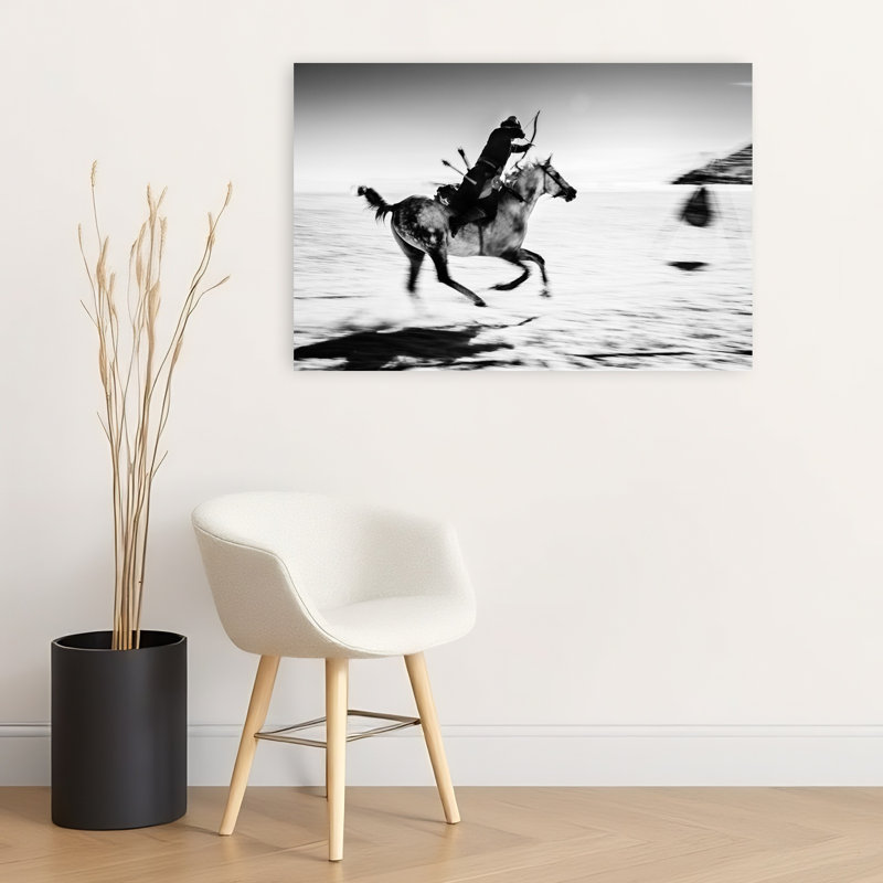 Art mural hivernal traditionnel au galop monté au galop, 24" H x 36" W