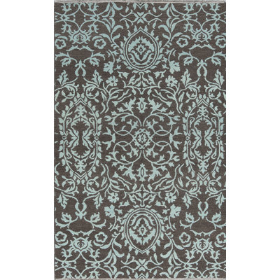 Tapis brun et bleu clair de haute qualité noué à la main