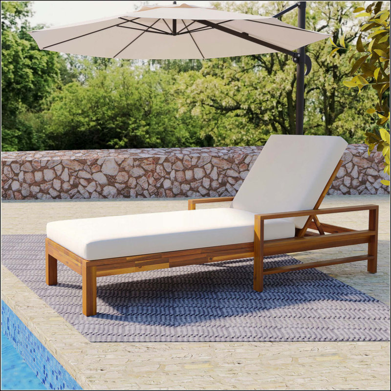 Acacia Wood Adjustable Backrest Outdoor Lounge Chair, Suitable For Gardens, Terraces, And Poolside Areas, White