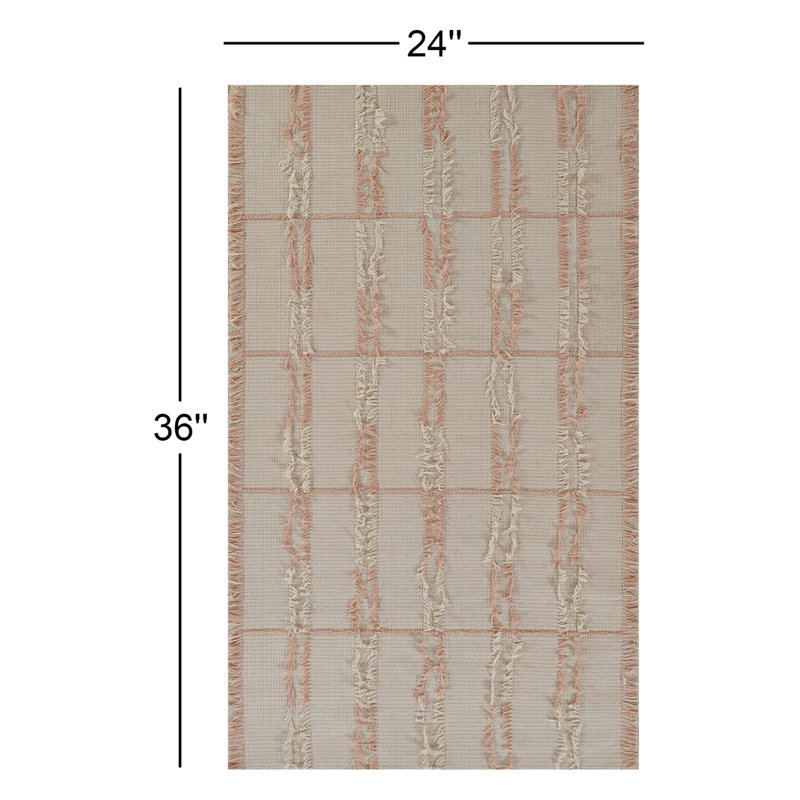 Tapis rose en laine tissé à la main Charlie, Rectangle 2 pi x 3 pi