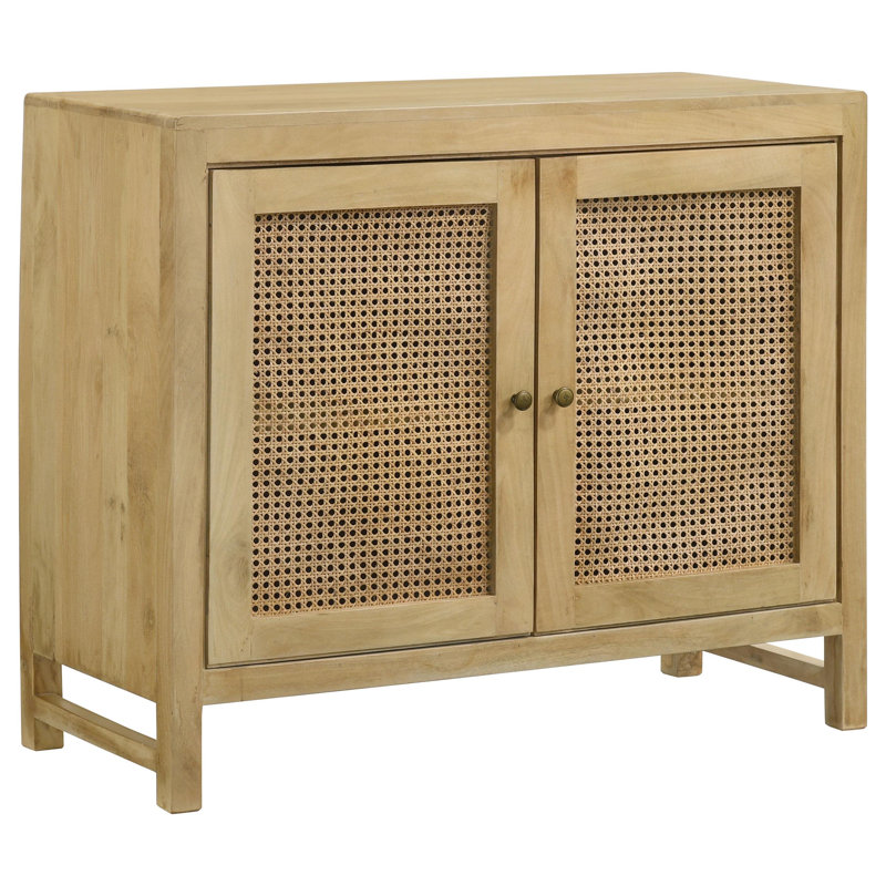 Natural Mango Wood and Cane Accent Cabinet with Adjustable Shelving