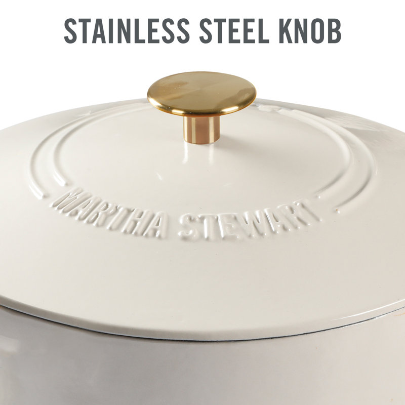 Linen Enamel Cast Iron 7-Quart Dutch Oven with Gold Knob