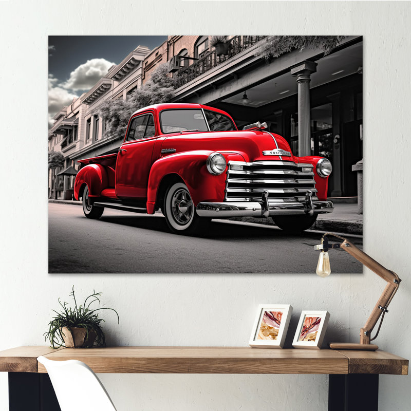 Red Pickup Truck Road Legends II - Transportation Wall Decor, H 12 po x l 20 po x P 1 po, Toile tendue