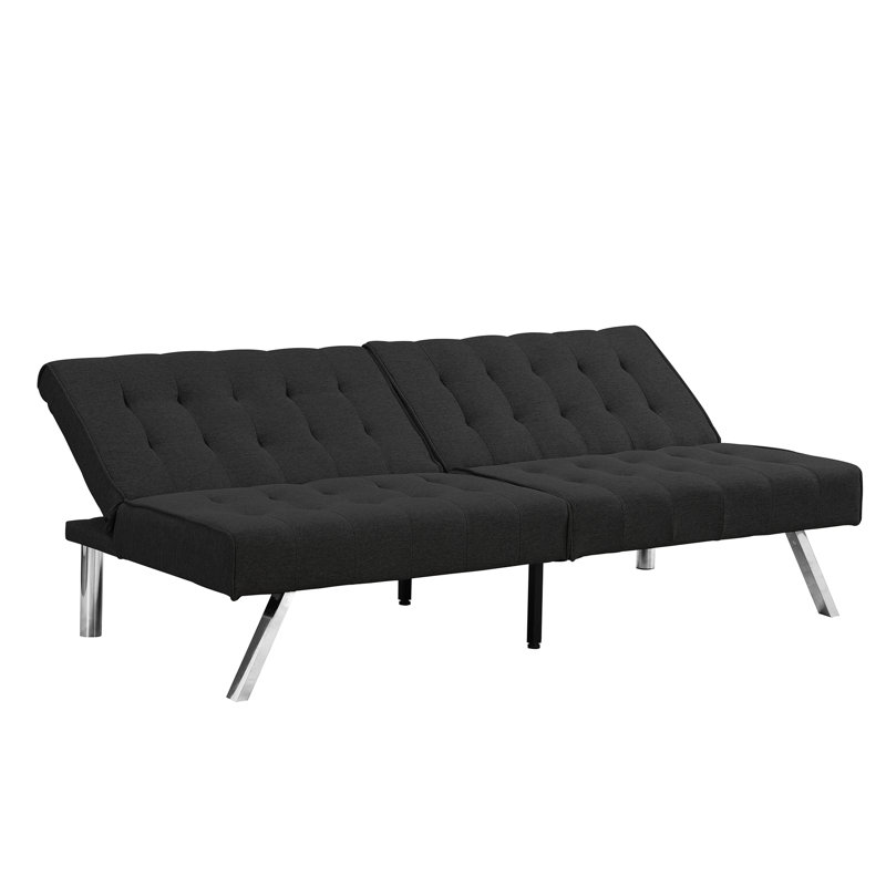 Lit 2 places noir avec structure en bois et tissu en faux lin, Noir