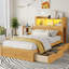Lit simple avec tiroirs et rangement escamotable, tête de lit en bois avec rangement, DEL, structure de support fiable, disposition personnalisable pour la configuration de la chambre à coucher