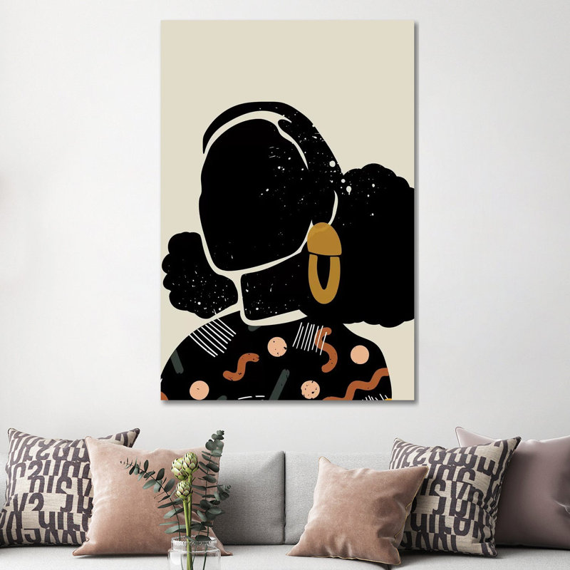 Black Hair IV - impression d'art graphique, Pas de tapis, H 40 po x l 60 po x 1,5 po, Toile tendue