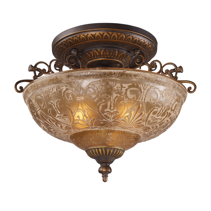 Plafonnier semi-encastré 3 lumières Restoration 19 po - Bronze doré antique
