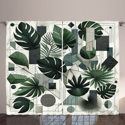 Ambesonne Curtains 2 Panel Set, Cubic Tropical Leaves, Ivory Grey -  p_sd1740_108x84