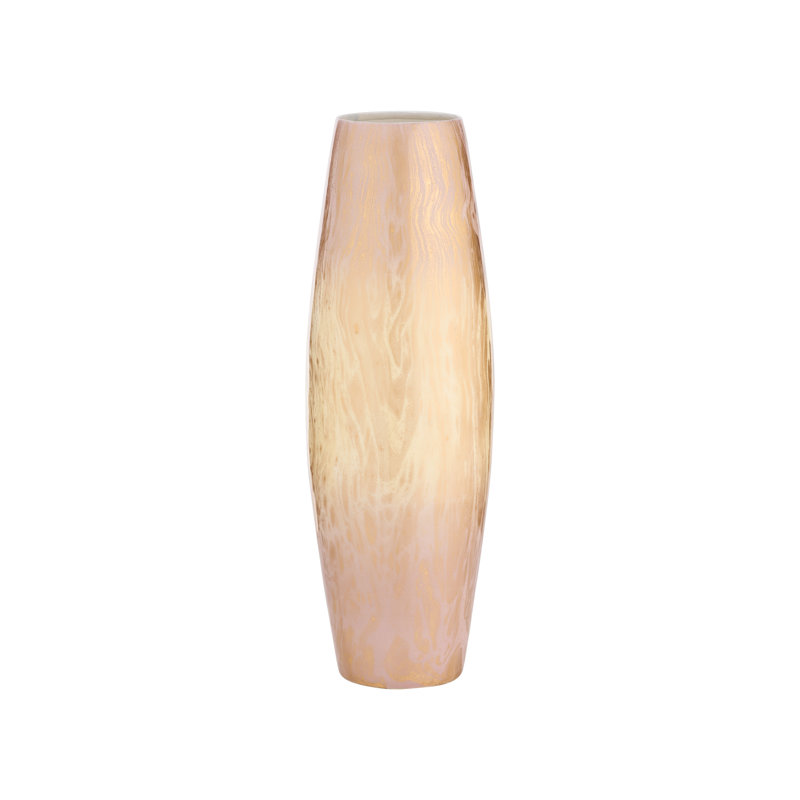 Handmade Metal Table Vase, Gold/White, 17.5" H x 6" W x 6" D