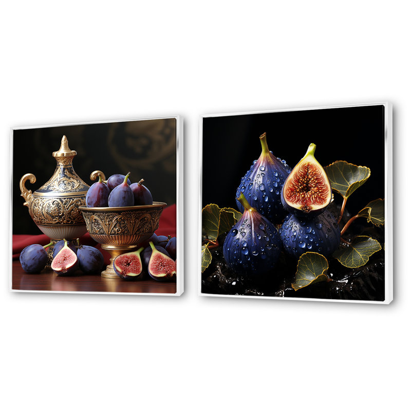 Ensemble de 2 fruits fruits Golden Fig Elegance I - fruits, art mural, Cadre flottant blanc, H 16 po x l 33 po x P 1 po