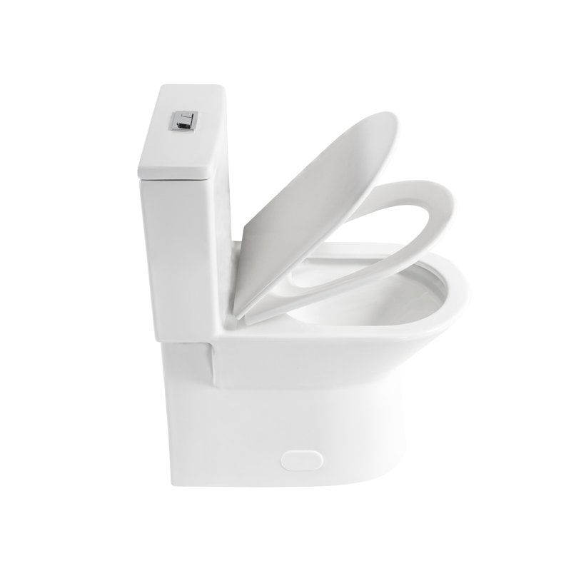 Modern Bathroom Toilet, 17" Height, Dual Flush 1.1/1.6 , Rimless Bowl, Soft Closing Seat, Gloss White, 12" Rough-In Compliant, Flush, Close Rough-In, Hygiene Focused
