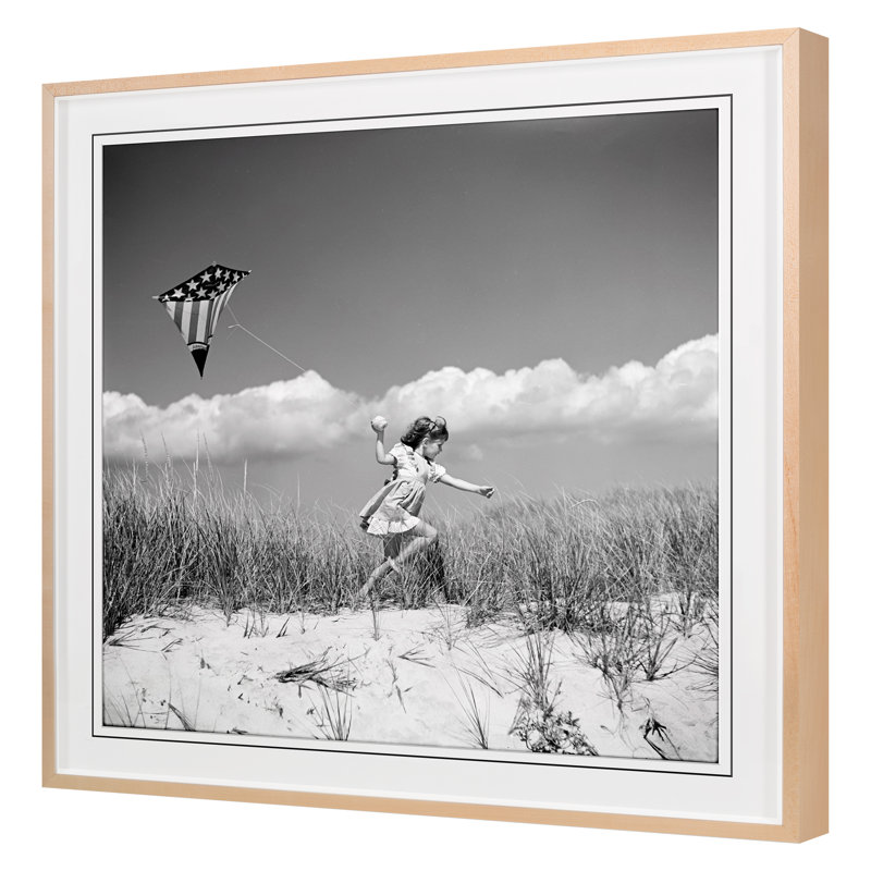Little Girl With Kite Print by Grand Archives, Maple Framed, 22" H x 22" W