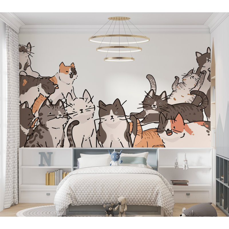 Murale pelez et collez de qualité supérieure - Rassemblement de chats, L 120 po x l 180 po