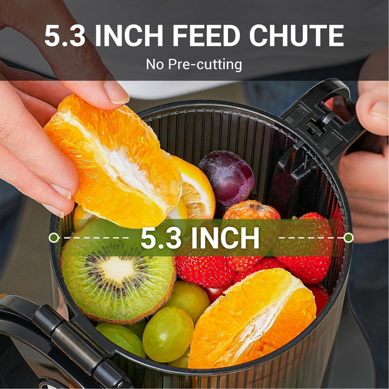 5.8" Self-Feeding Cold Press Juicer For Whole Fruits & Vegetables - High Yield Juice Extractor With Large Auger, Triple Strainer System - Easy To Clean, Efficient Juicing