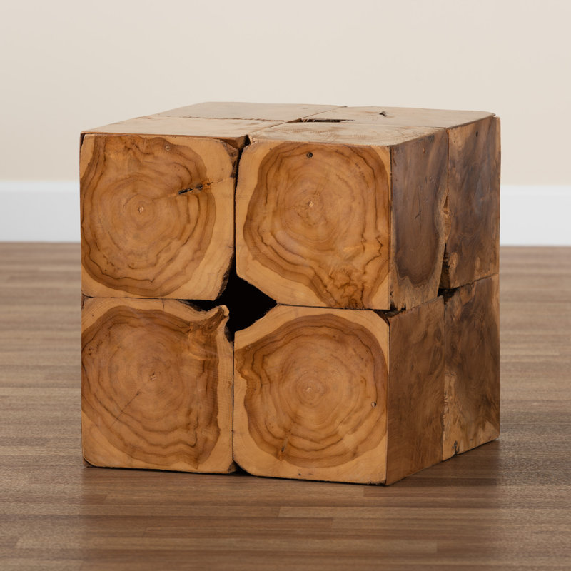 Ansleigh Solid Teak Root Wood Block End Table
