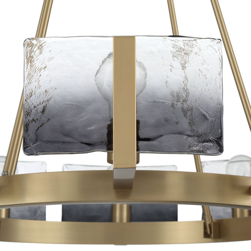 Lustre Yep par Slavin, 10 lumières, Verre à eau fumé, Laiton champagne brossé
