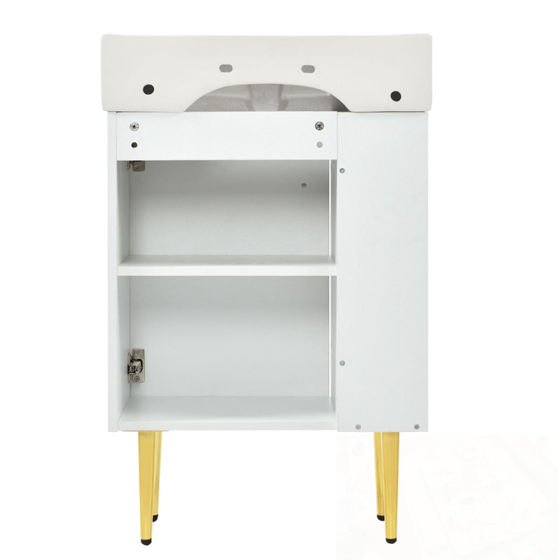 Meuble-lavabo de salle de bain avec lavabo et rangement à gauche, Blanc