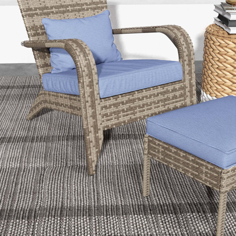 Patio Wicker Adirondack Chair With Ottoman, Gray