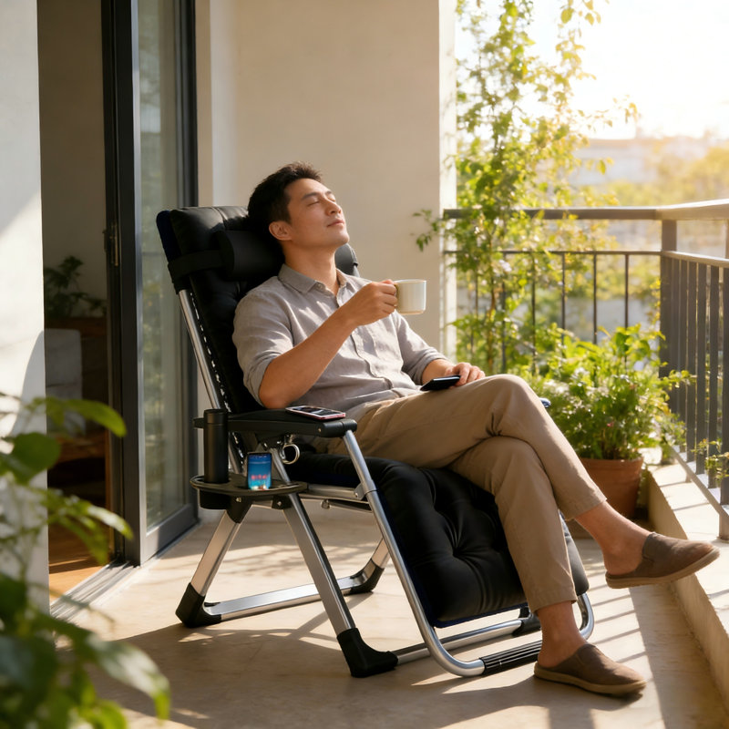 Folding Zero Gravity Reclining Chair with Padded Cushion & Headrest, Portable Steel Frame Lounge Chair for Garden, Balcony, Patio & Camping, 199.6kg Capacity