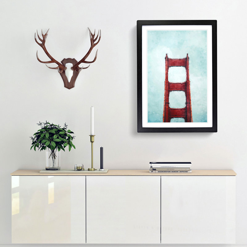 The Top of the Golden Gate Bridge - Picture Frame Painting Print, Black Framed, 87cm H x 62cm W x 2cm D