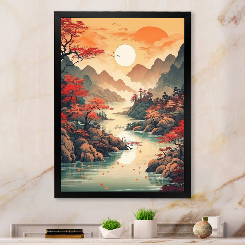 Intense Sunset Over Mountains III, reproduction d'art sur toile encadrée, Cadre photo noir, H 20 po x l 12 po x P 1 po