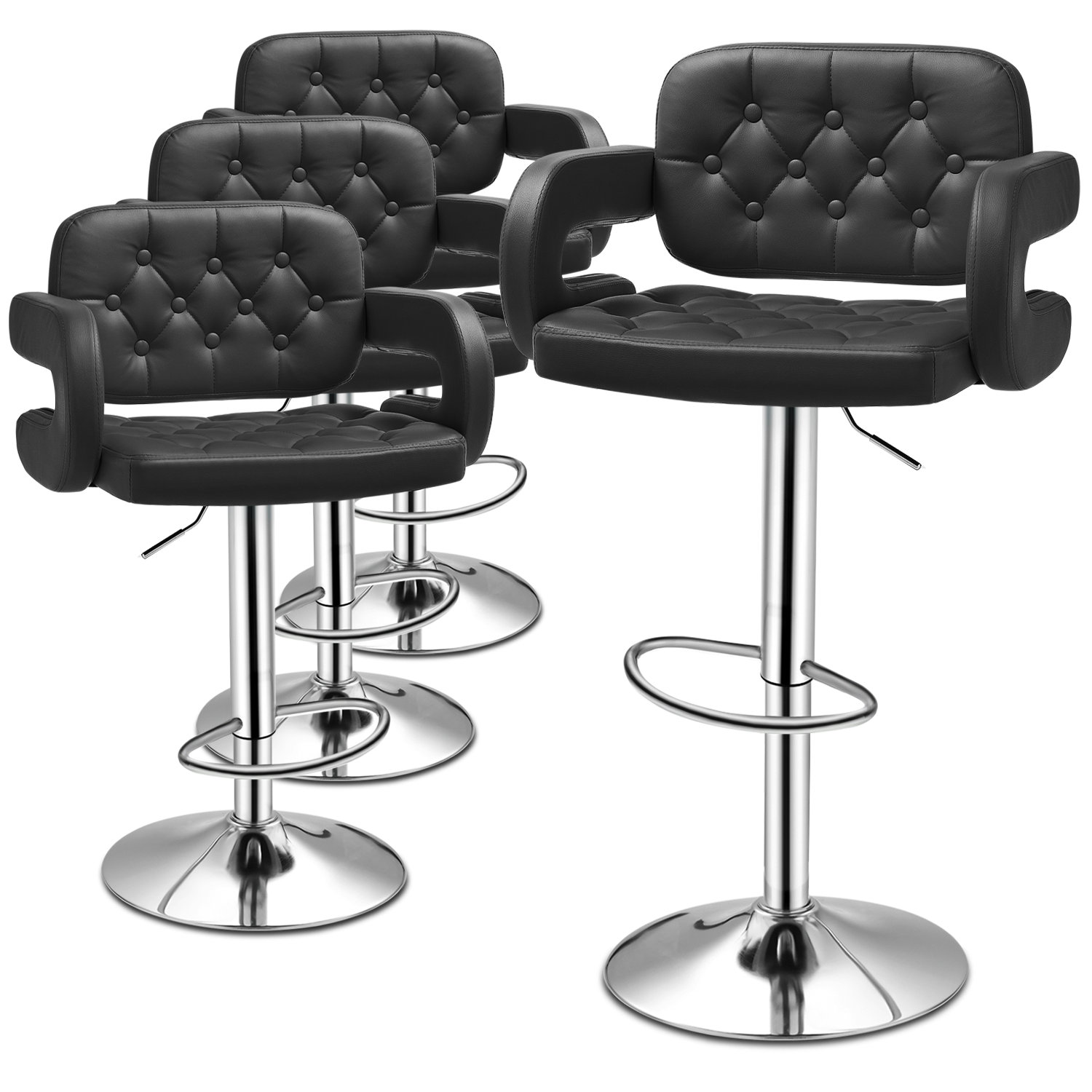 Orren Ellis Berl Adjustable PU Leather Bar Stool Swivel Padded