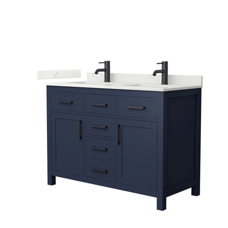 Beckett 48" Freestanding Double Bathroom Vanity with Quartz Top, Dark Blue, Matte Black, Giotto Quartz