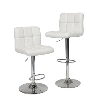 2 tabourets de bar blancs avec système hydraulique réglable - siège en similicuir et base chromée pivotant à 360 degrés pour un tabouret polyvalent (2 pièces) en mousse, confort accru