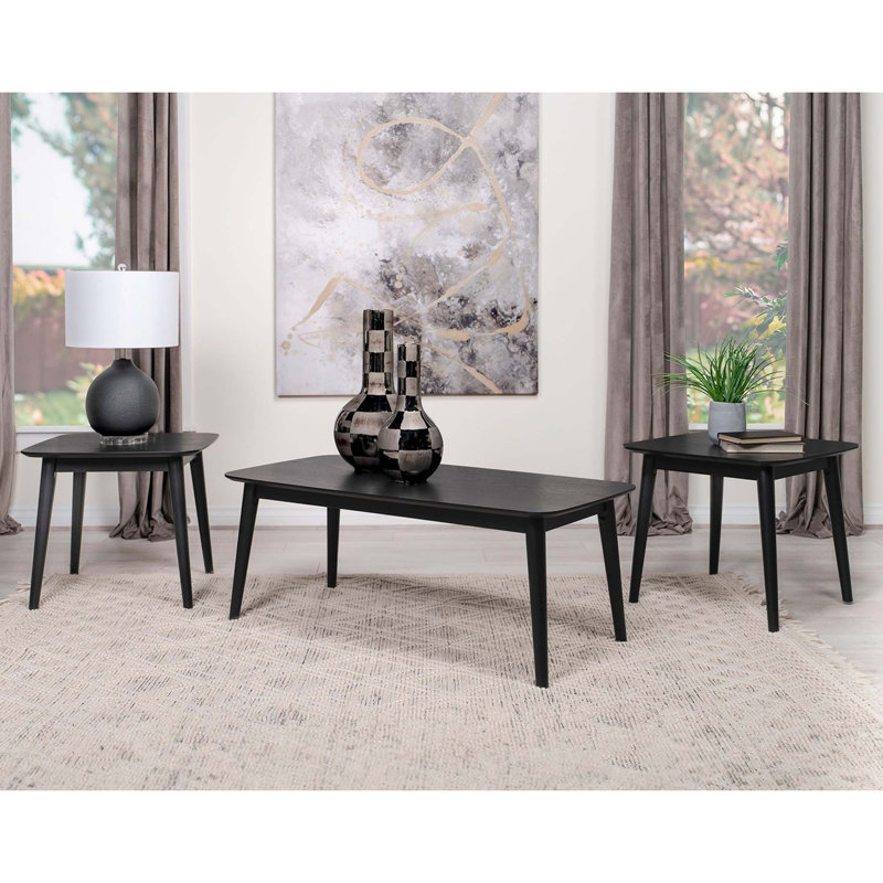 3 Piece Rectangular Coffee Table Set, Black