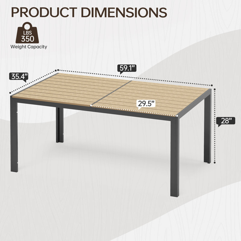 Table de salle à manger rectangulaire 59 ", Marron clair