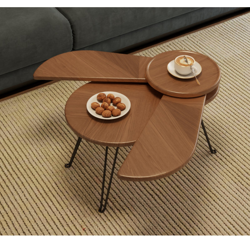 Solid Wood Adjustable Rotating Petal Side Table with Foldable Metal Legs for Multi-Space Use